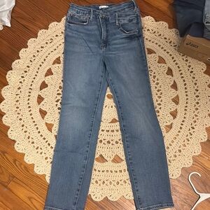Good American double button detail with zipper, stretch strait cut jeans NWOT